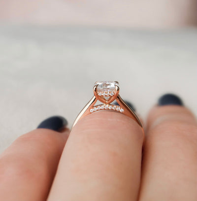 2.0CT Cushion Cut Moissanite Hidden Halo Engagement Ring