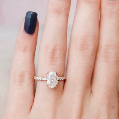 2.0CT Oval Cut Unique Hidden Halo Moissanite Diamond Pave Engagement Ring