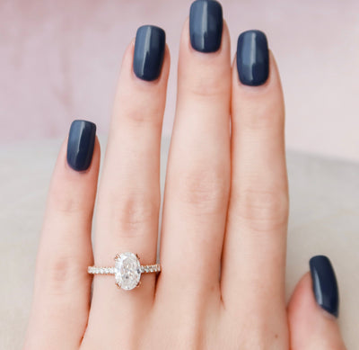 2.0CT Oval Cut Unique Hidden Halo Moissanite Diamond Pave Engagement Ring