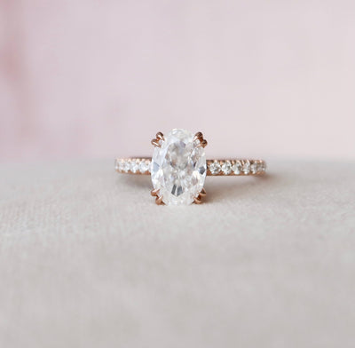 2.0CT Oval Cut Unique Hidden Halo Moissanite Diamond Pave Engagement Ring