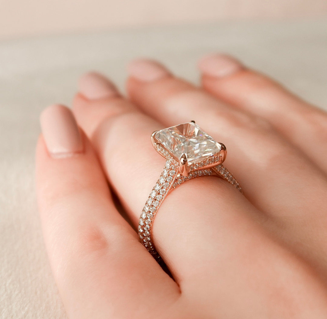 5.50CT Radiant Cut Four Prong Moissanite Halo Engagement Ring