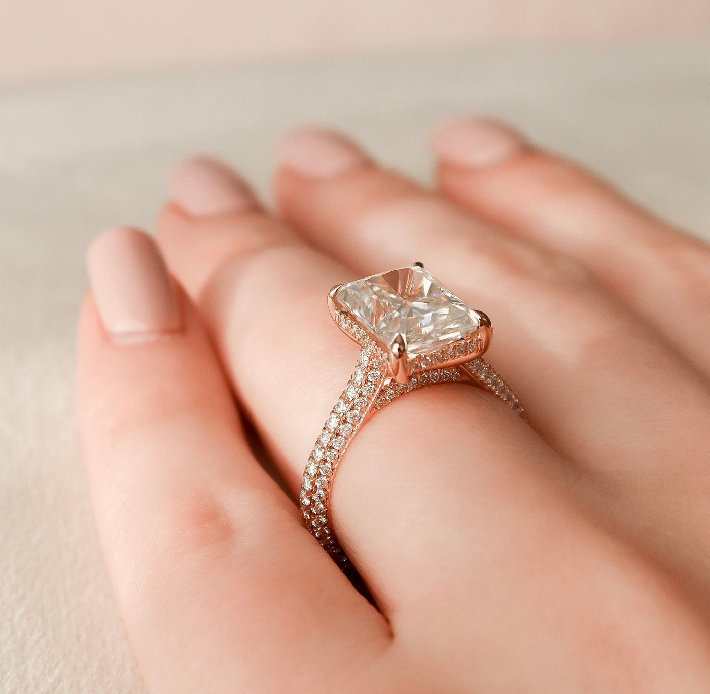 5.50CT Radiant Cut Four Prong Moissanite Halo Engagement Ring