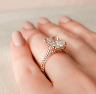 5.50CT Radiant Cut Four Prong Moissanite Halo Engagement Ring