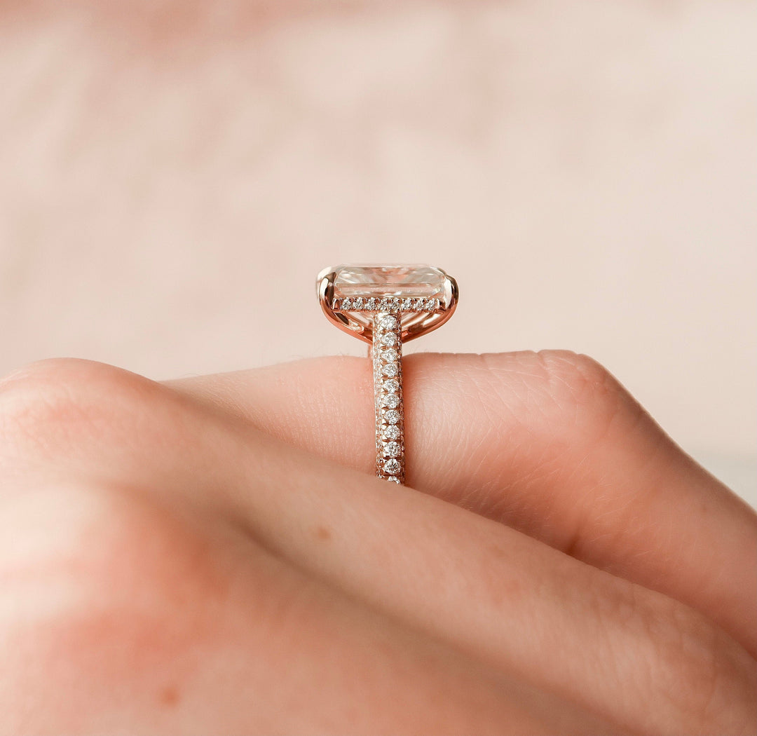 5.50CT Radiant Cut Four Prong Moissanite Halo Engagement Ring