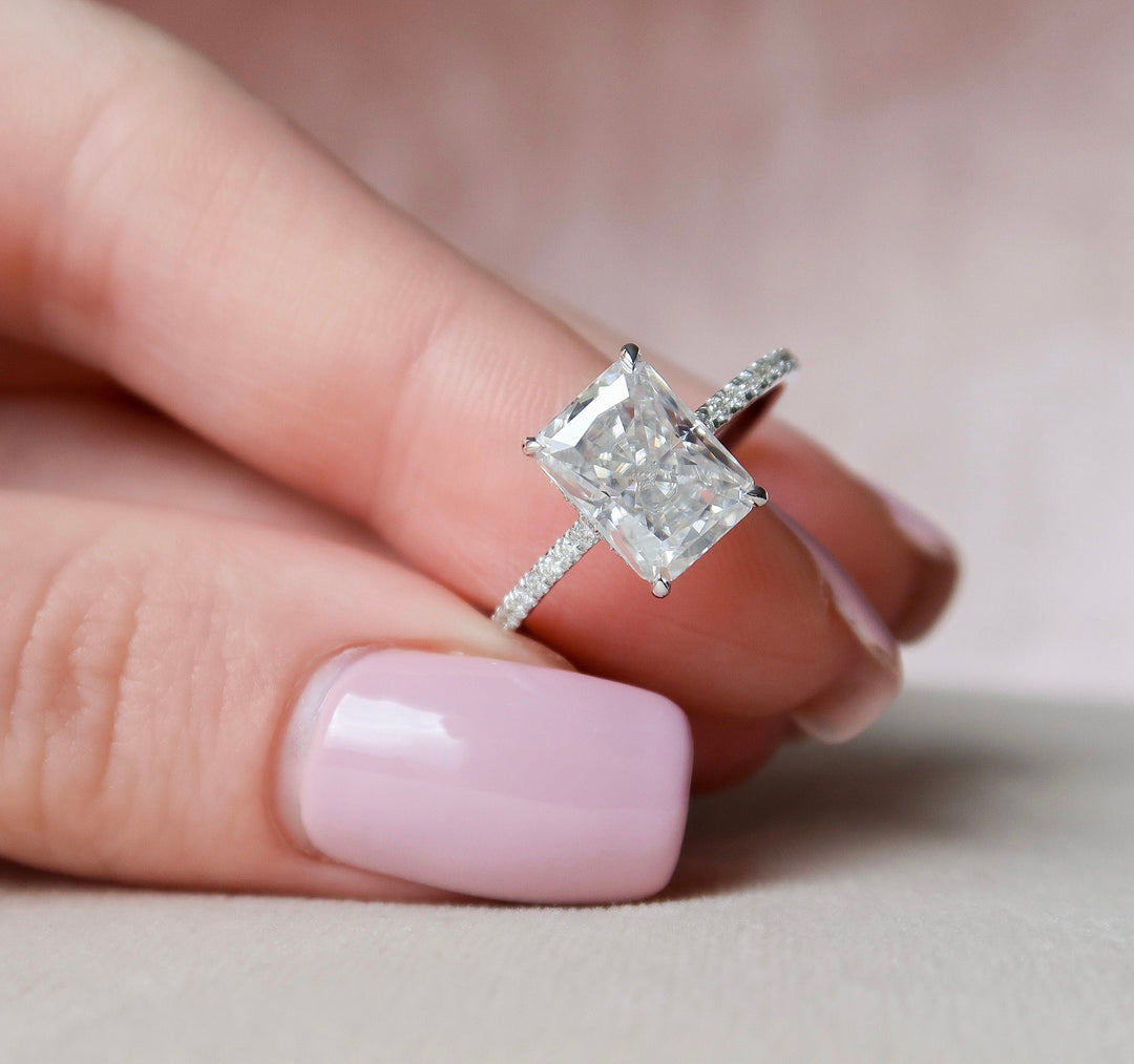 3.50CT Radiant Cut Moissanite Hidden Halo Engagement Ring