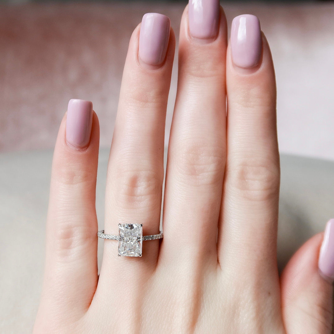 3.50CT Radiant Cut Moissanite Hidden Halo Engagement Ring