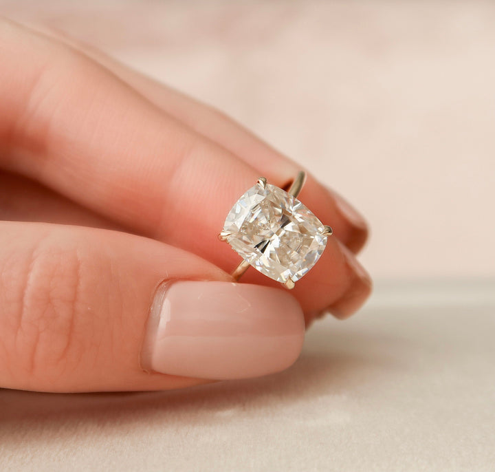 6 CT Cushion Cut  Hidden Halo  Moissanite Engagement Ring