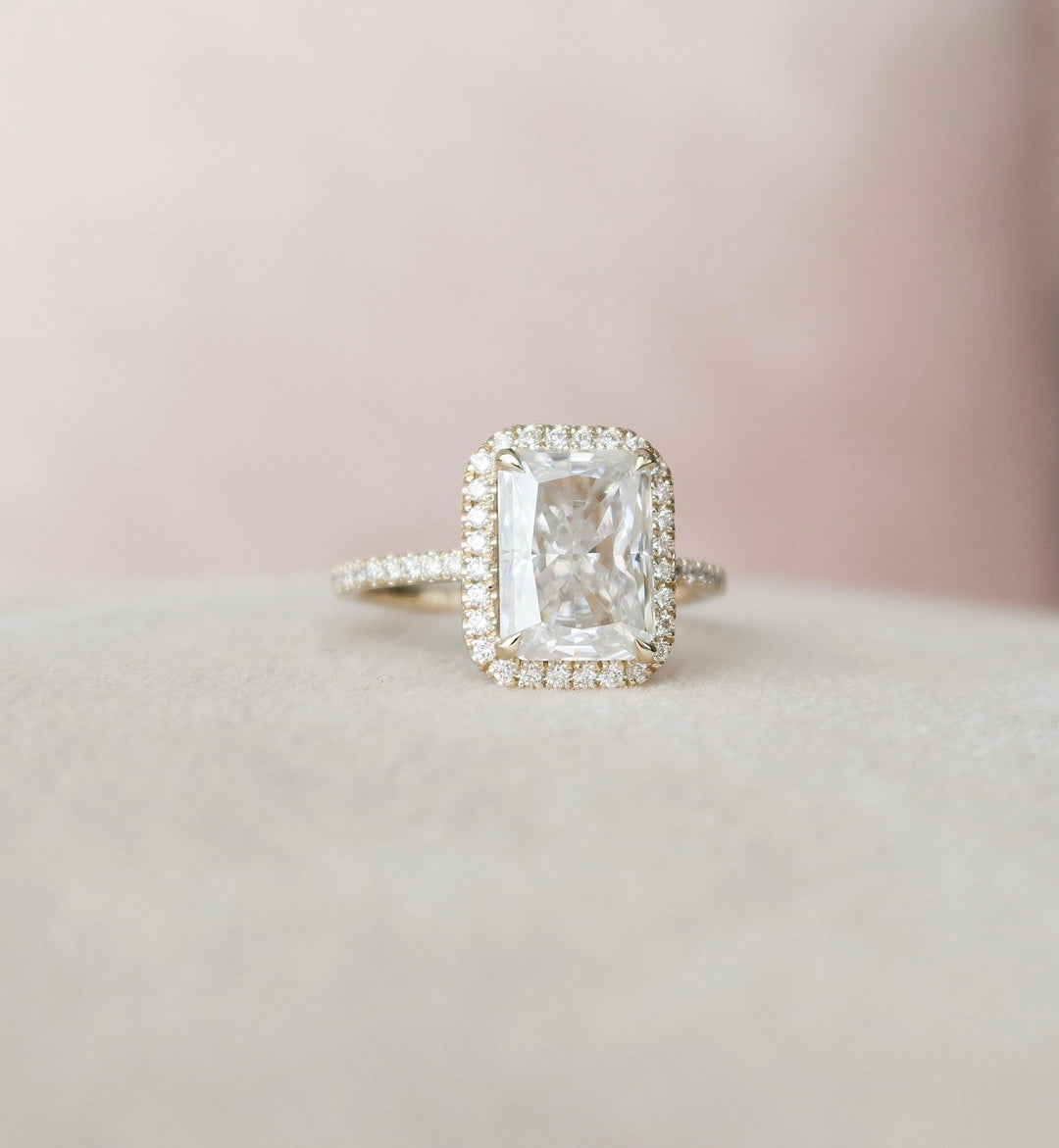3.50CT Radiant Cut Halo Moissanite Engagement Ring