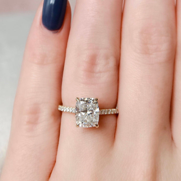2.50CT Elongated Cushion Cut Moissanite Cathedral Setting Engagement Ring