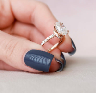 2.0CT Oval Cut Unique Hidden Halo Moissanite Diamond Pave Engagement Ring