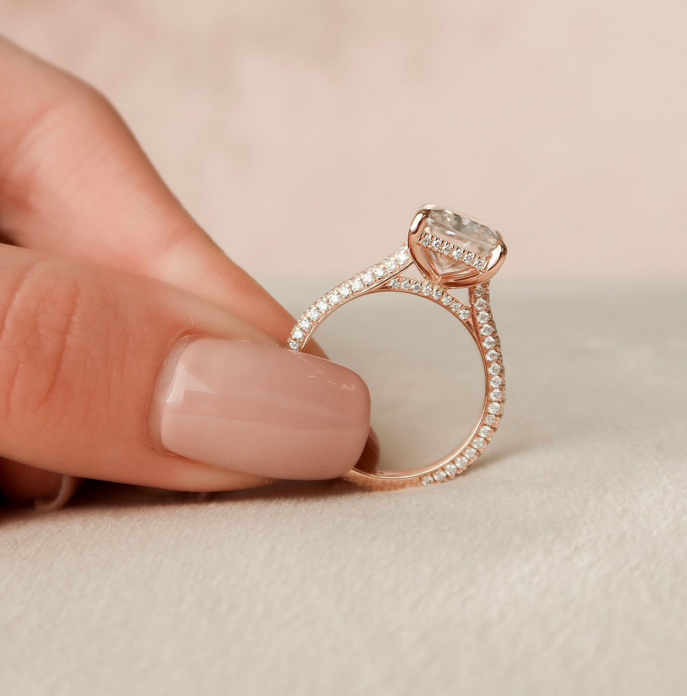 5.50CT Radiant Cut Four Prong Moissanite Halo Engagement Ring