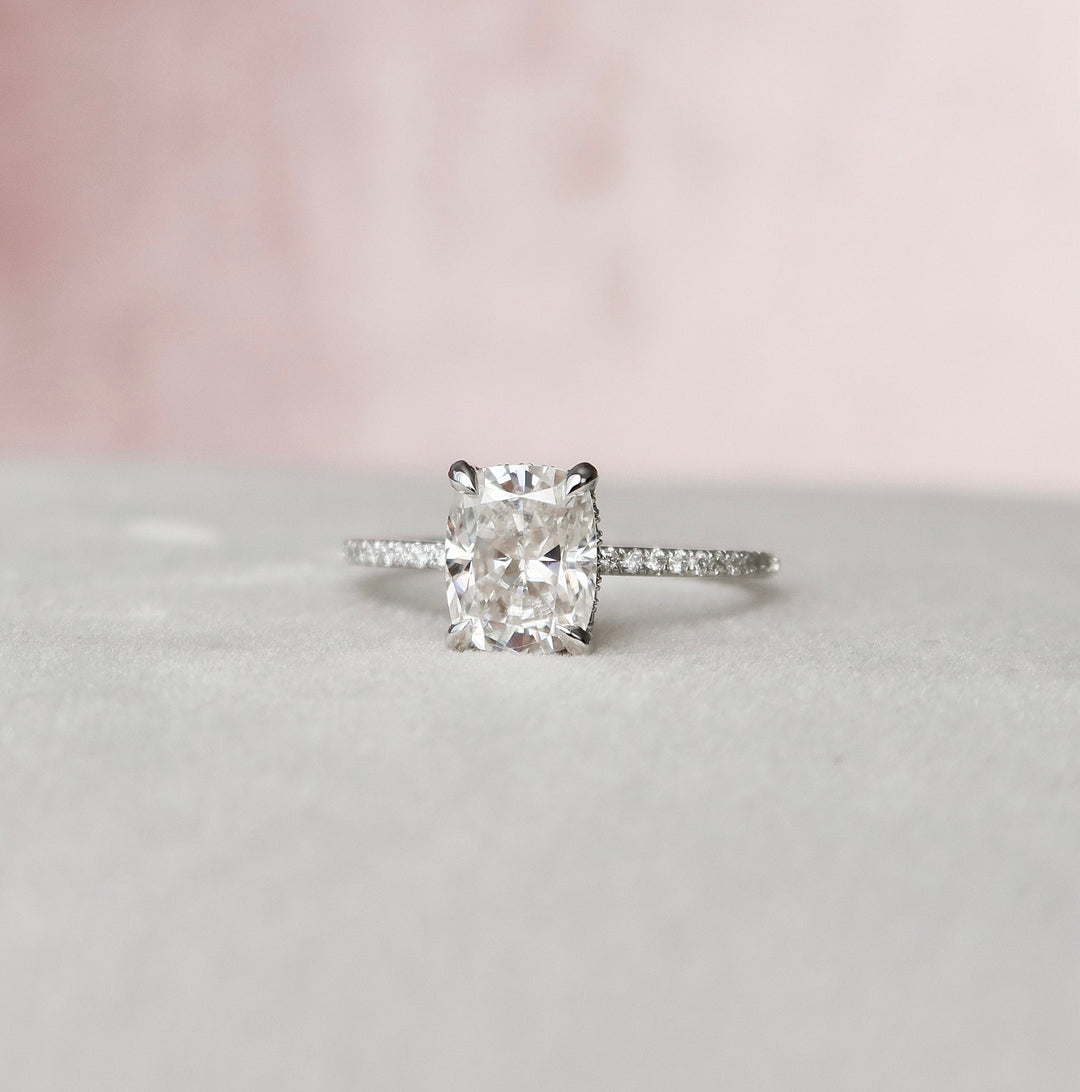 2.50CT Elongated Cushion Cut Hidden Halo Moissanite Moissanite Engagement Ring