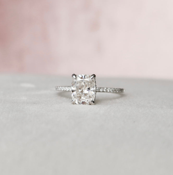 2.50CT Elongated Cushion Cut Hidden Halo Moissanite Moissanite Engagement Ring