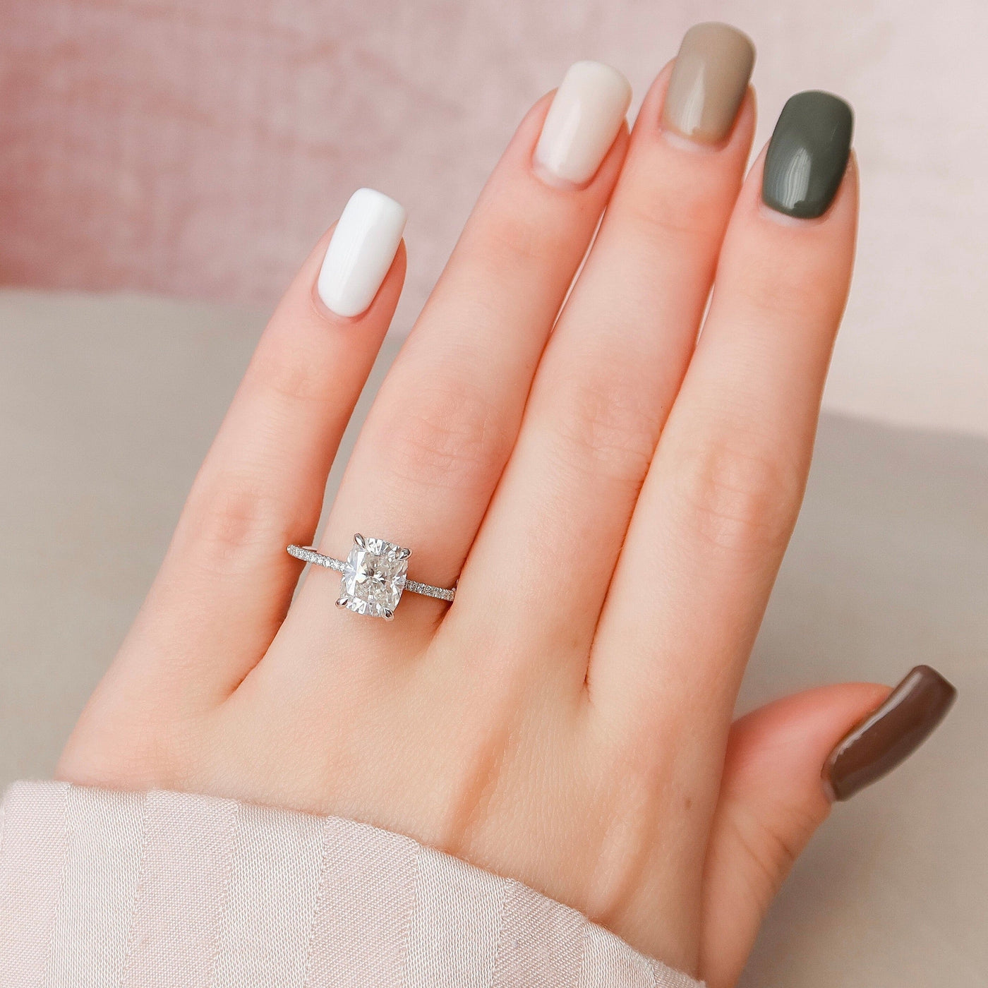 2.50CT Elongated Cushion Cut Hidden Halo Moissanite Moissanite Engagement Ring