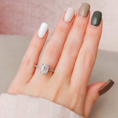 2.50CT Elongated Cushion Cut Hidden Halo Moissanite Moissanite Engagement Ring