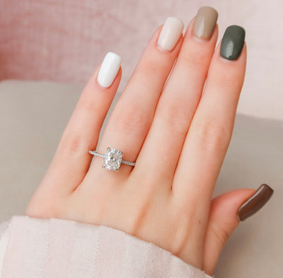 2.5 CT Emerald Cut  Hidden Halo Moissanite Engagement Ring