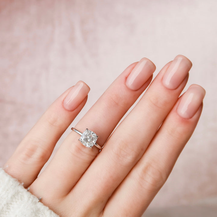 2.0CT Cushion Cut Hidden Halo Moissanite Engagement Ring