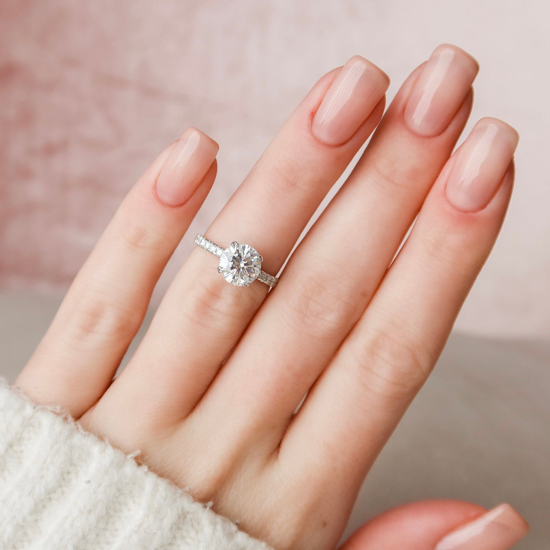 2.0CT Round Cut Moissanite Hidden Halo Engagement Ring