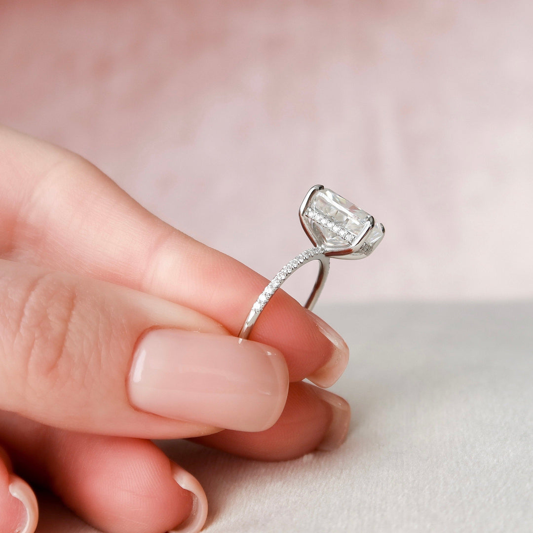 6.0CT Elongated Cushion Cut Moissanite Hidden Halo Engagement Ring