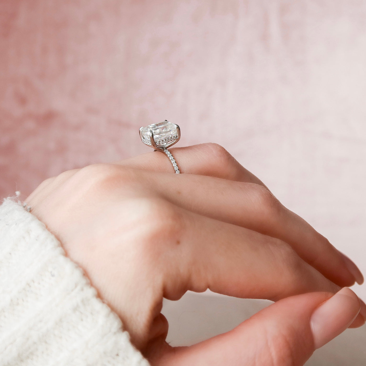 6.0CT Elongated Cushion Cut Moissanite Hidden Halo Engagement Ring