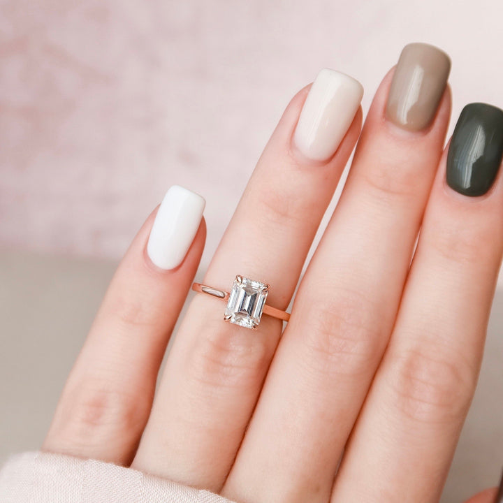 1.50CT Elongated Emerald Cut Moissanite Cathedral Setting Engagement Ring