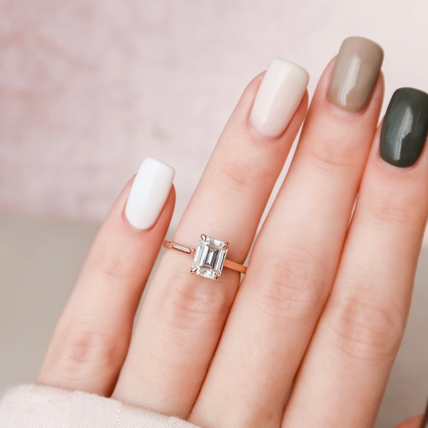 1.50CT Elongated Emerald Cut Moissanite Cathedral Setting Engagement Ring