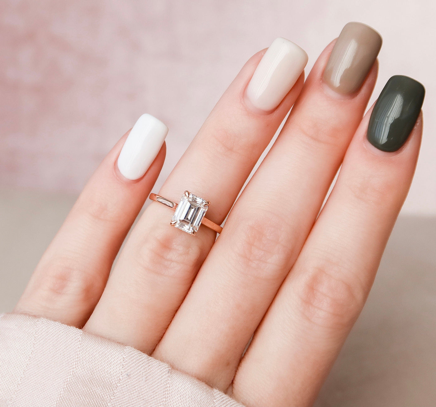 1.50CT Elongated Emerald Cut Moissanite Cathedral Setting Engagement Ring