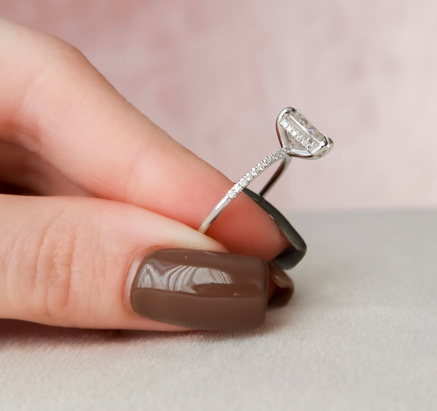 2.5 CT Emerald Cut  Hidden Halo Moissanite Engagement Ring