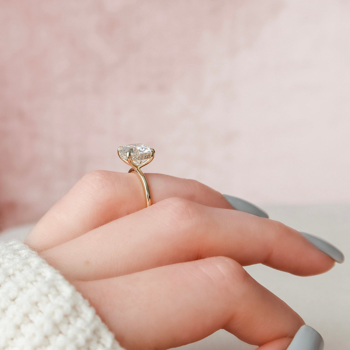 5.0CT Round Cut Hidden Halo Moissanite Diamond Engagement Ring in Yellow Gold