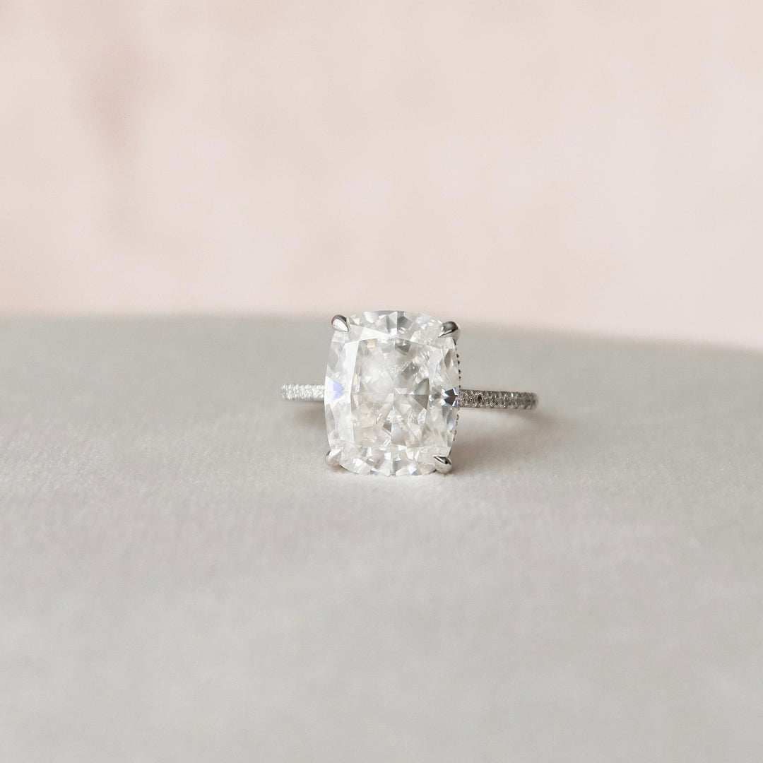 6.0CT Elongated Cushion Cut Moissanite Hidden Halo Engagement Ring