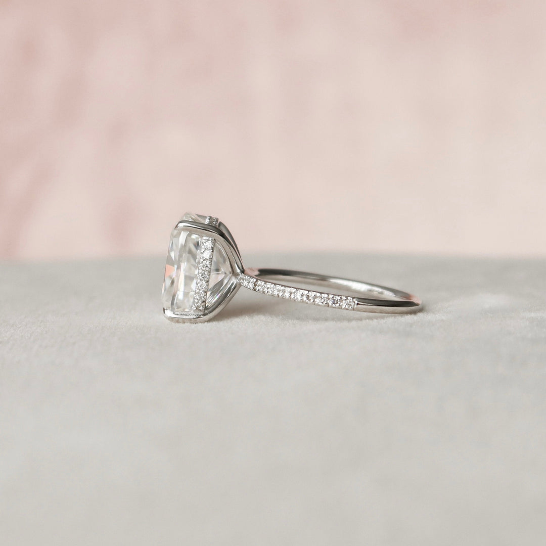6.0CT Elongated Cushion Cut Moissanite Hidden Halo Engagement Ring
