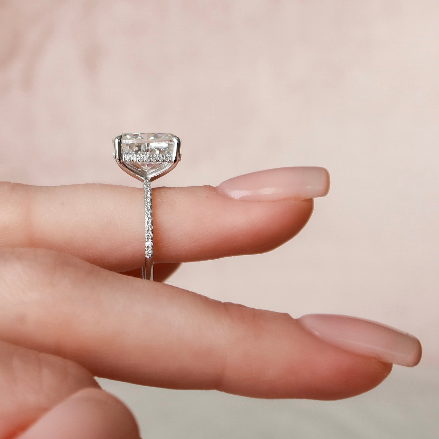 6.0CT Elongated Cushion Cut Moissanite Hidden Halo Engagement Ring