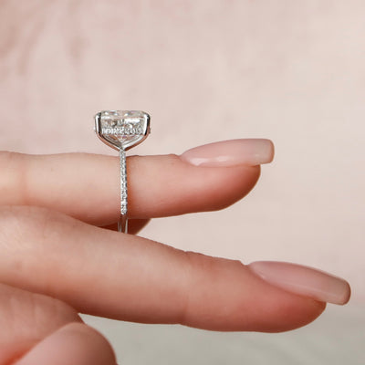 6.0CT Elongated Cushion Cut Moissanite Hidden Halo Engagement Ring