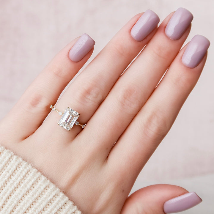 3.0CT Emerald Cut Moissanite Solitaire Engagement Ring