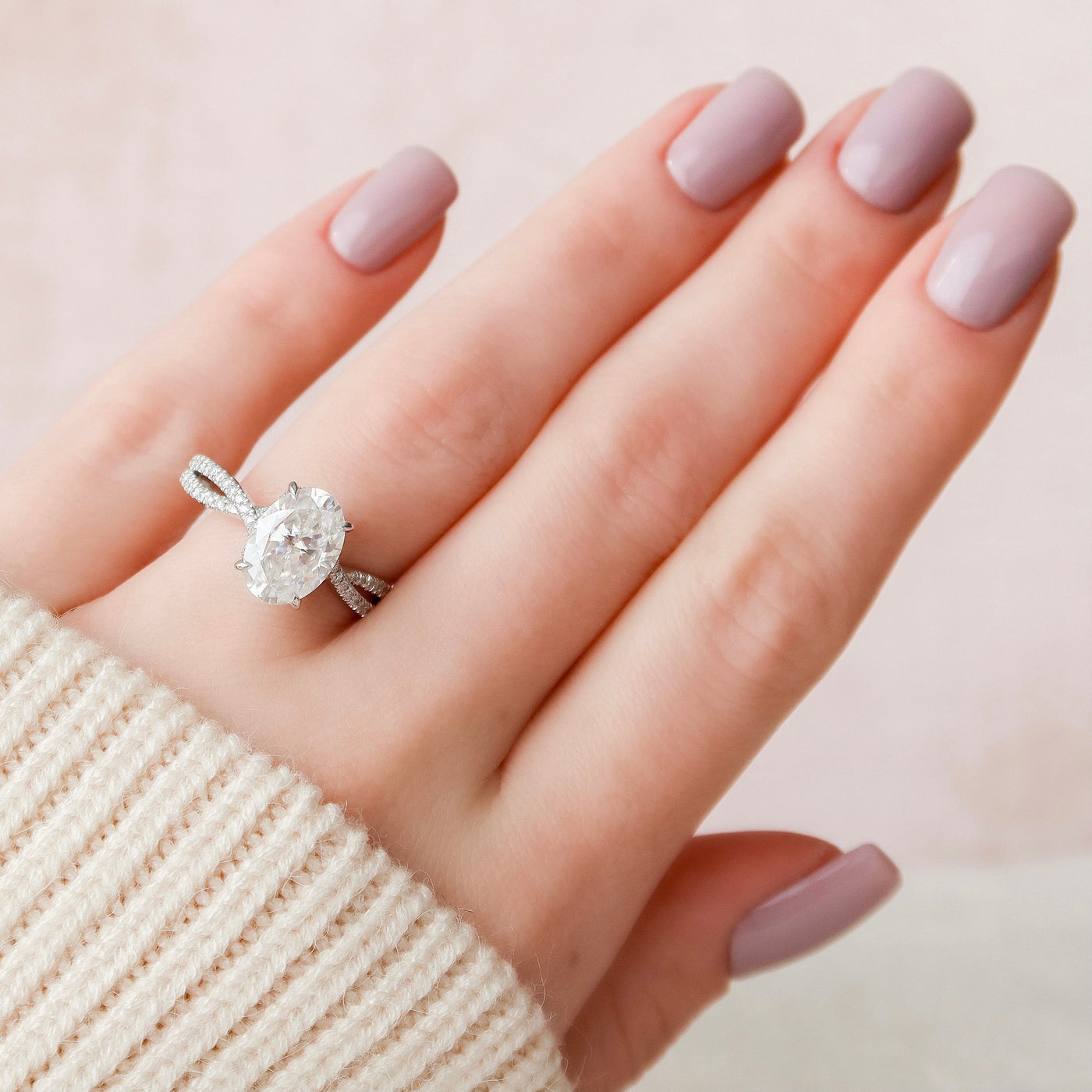 3.0CT Oval Cut Split Shank Moissanite Engagement Ring