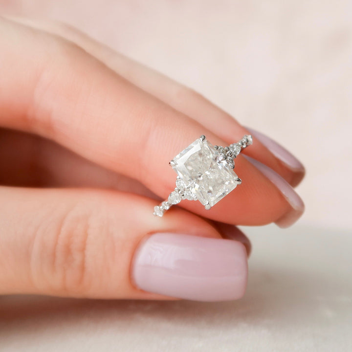3.50CT Radiant Cut Cluster Moissanite Diamond Engagement Ring For Women