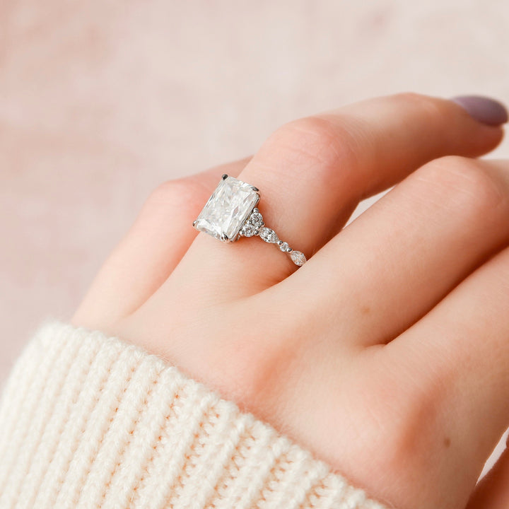 3.50CT Radiant Cut Cluster Moissanite Diamond Engagement Ring For Women