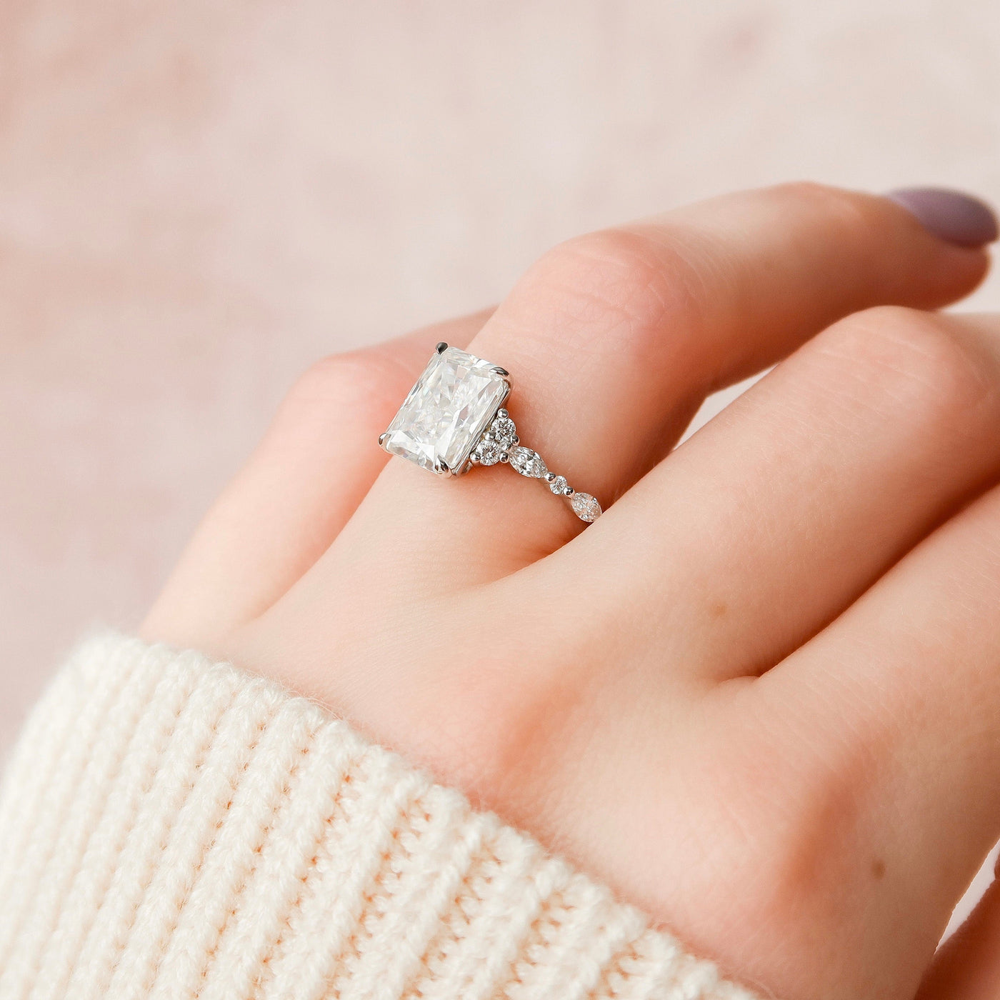 3.50CT Radiant Cut Cluster Moissanite Diamond Engagement Ring For Women