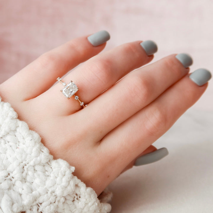 2.5CT Radiant Cut Moissanite Petite Pave Engagement Ring