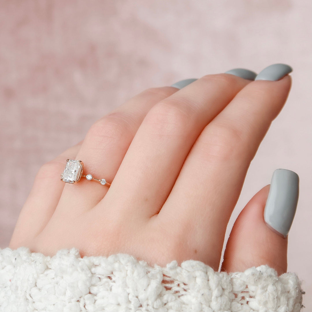 2.5CT Radiant Cut Moissanite Petite Pave Engagement Ring