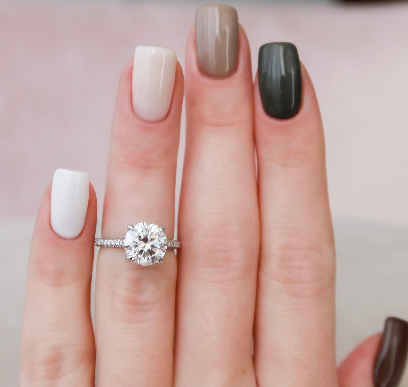 2.5 CT Round cut Hidden Halo Moissanite Engagement Ring