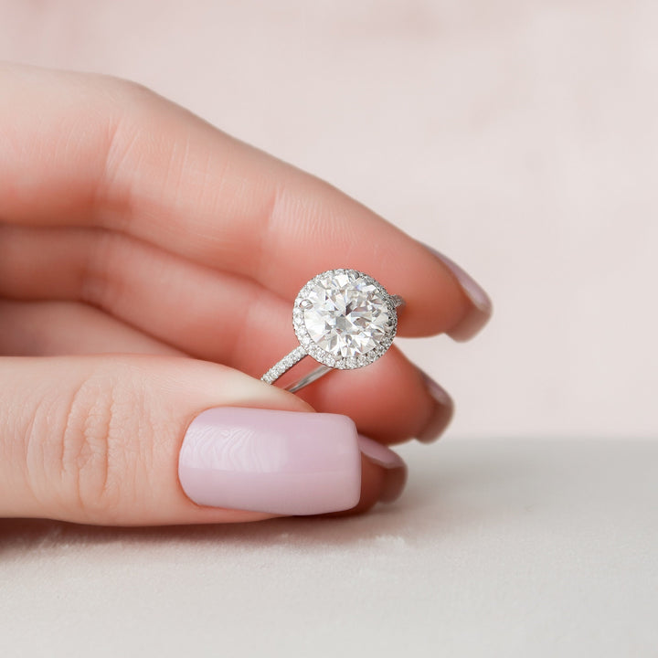 3.0CT Round Cut Halo Moissanite Diamond Pave Engagement Ring
