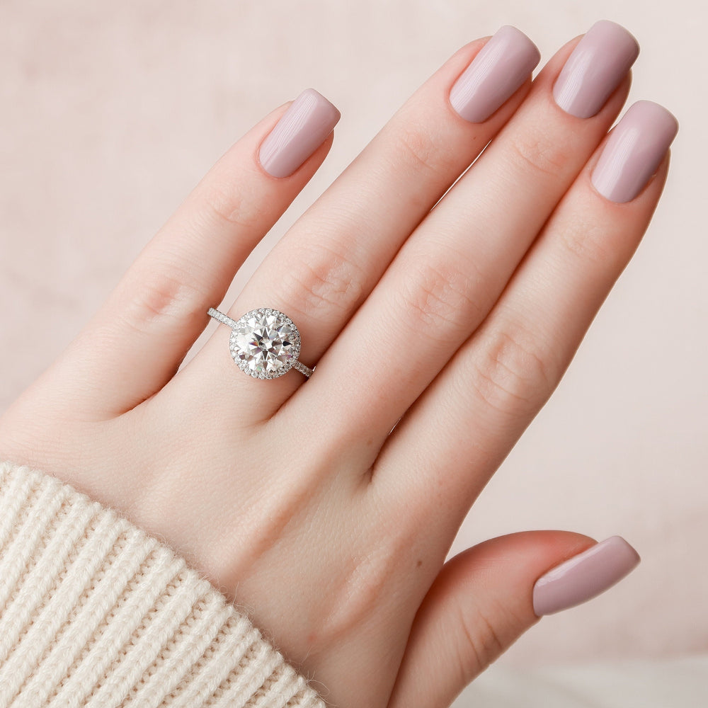 3.0CT Round Cut Halo Moissanite Diamond Pave Engagement Ring