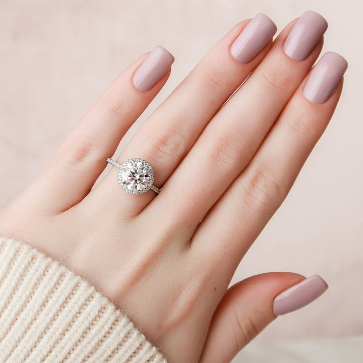 3.0CT Round Cut Halo Moissanite Diamond Pave Engagement Ring