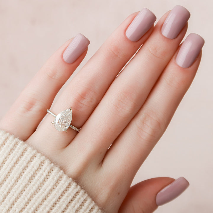 2.50CT Pear Cut Hidden Halo Moissanite Diamond Pave Engagement Ring