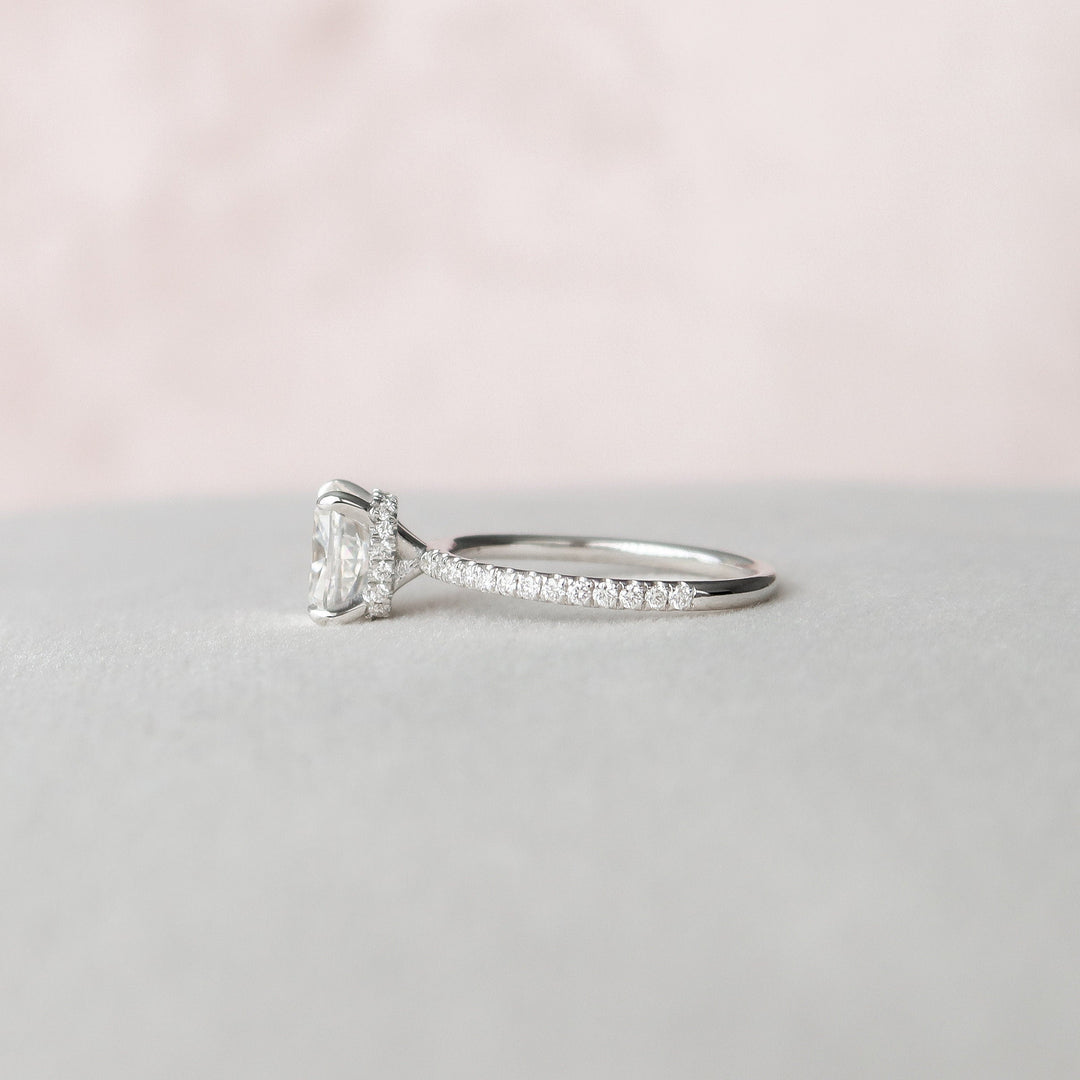 1.50 CT Cushion Cut Moissanite Hidden Halo Engagement Ring
