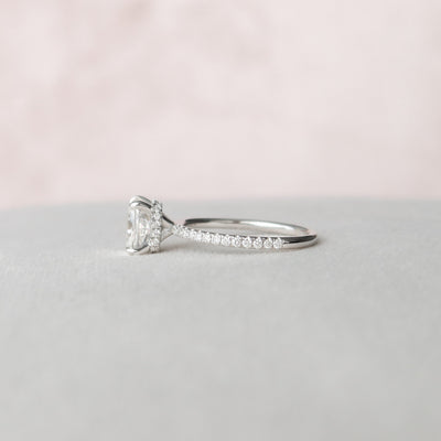 1.50 CT Cushion Cut Moissanite Hidden Halo Engagement Ring