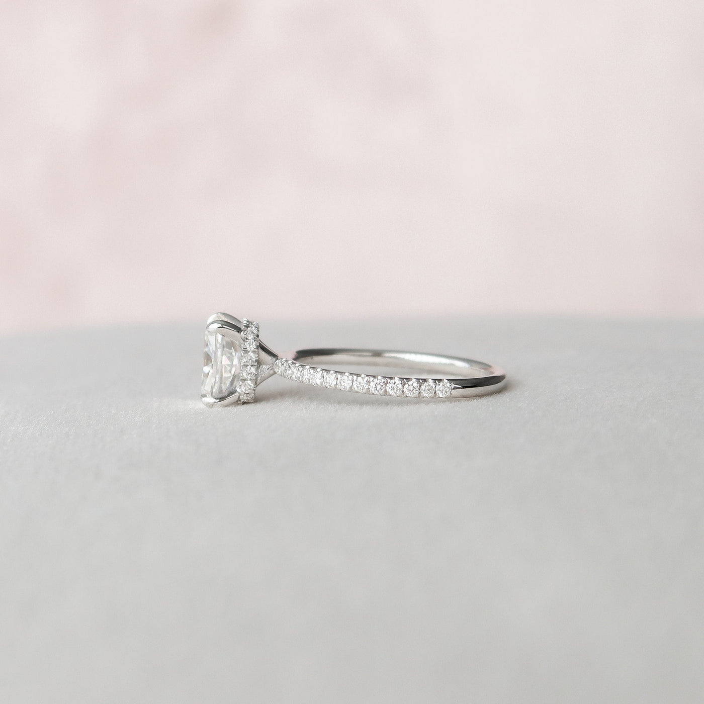 1.50CT Elongated Cushion Cut Pave Moissanite Diamond Hidden Halo Engagement Ring