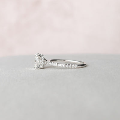 1.50CT Elongated Cushion Cut Pave Moissanite Diamond Hidden Halo Engagement Ring