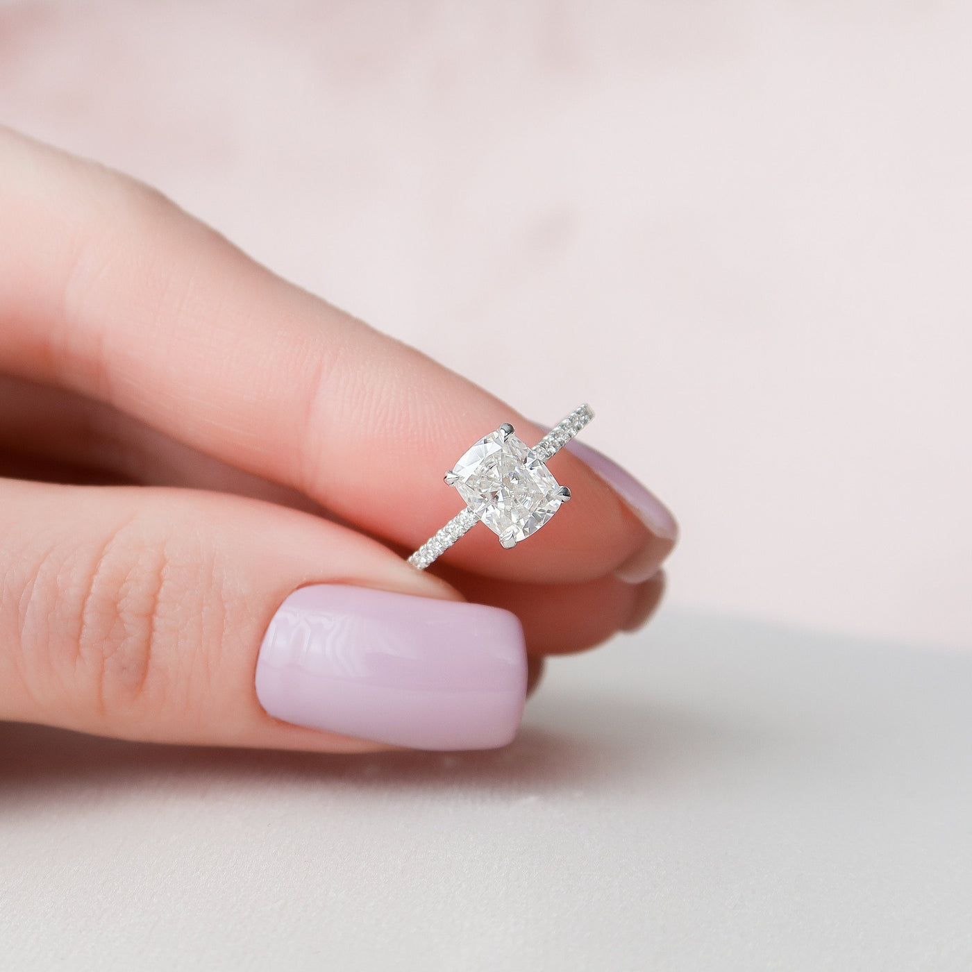 1.50CT Elongated Cushion Cut Pave Moissanite Diamond Hidden Halo Engagement Ring